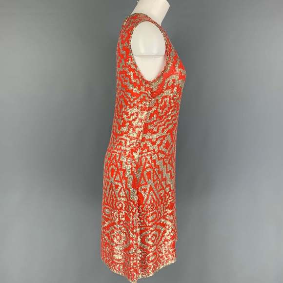 NAEEM KHAN Orange Silver Geometric Sleeveless Cocktail Dress - Picture 2 of 4